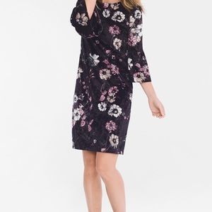 Chico’s print velvet dress black, pink, white NWOT